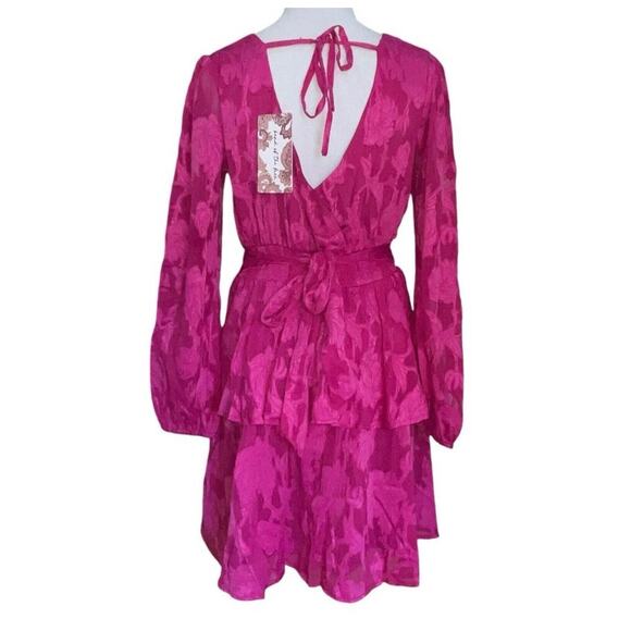 BAND OF THE‎ FREE BOG KISS ME FUSHIA PEPLUM MINI DRESS TIERED FLORAL SMALL-NEW - Picture 7 of 11